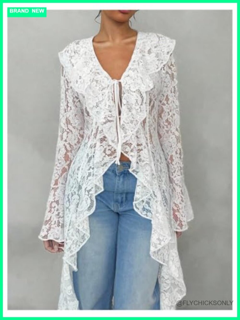 Floral Lace Duster High Low Tops Long Sleeve Cardigan - Picture 3 of 5